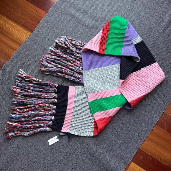 Multi Color Block Oversized Scarf, 94" Length with Tassels - Picture 4 of 14